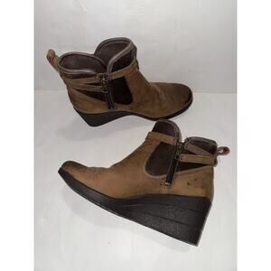 UGG EMALIE Waterproof Brown Leather Ankle Boots Wedge Heel Size US 6 #1008017